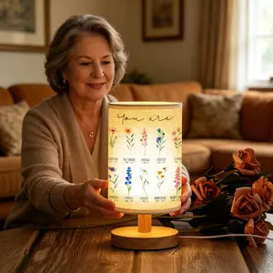 You Are Inspirational Wildflower Table Lamp for Women Aunt Mom Grandma, USB Remote Dimmable Wooden Bedside Night Light