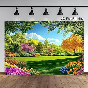 1pc Summervibes 2D Flat Polyester Spring-Summer Scenery Banner - Large-Scale Durable Backdrop with Cherry Blossoms, Greenery, Balloon Designs for Weddings, Birthdays, Garden Parties - Lightweight Photo Backdrop, Birthday