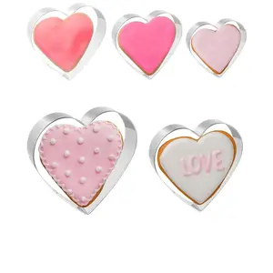 5pcs/set, Heart Shaped Biscuit Cutters, Stainless Steel Pastry Cutter Set, Love Biscuit Molds, Baking Tools, Kitchen Accessories