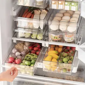 Refrigerator Organizer Bins - Clear Plastic Container Drawer for Egg Vegetable Fruit Snack Drink , Home Essentials Organization and Storage for Fridge Kitchen Cabinet Pantry Freezer