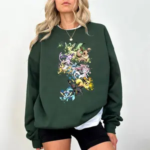 Eevee Evolutions Sweatshirt, Eevee Eeveelution Sweatshirt, Eevee Pkm Shirt, Slyveon, umbreon, Espeon, Flareon Anime, Pkm Sweatshirt, Vintage Anime Sweater, Anime merch, Gift for anime fan, Kawaii, Eevee Shirt, Pkm Anime Shirt