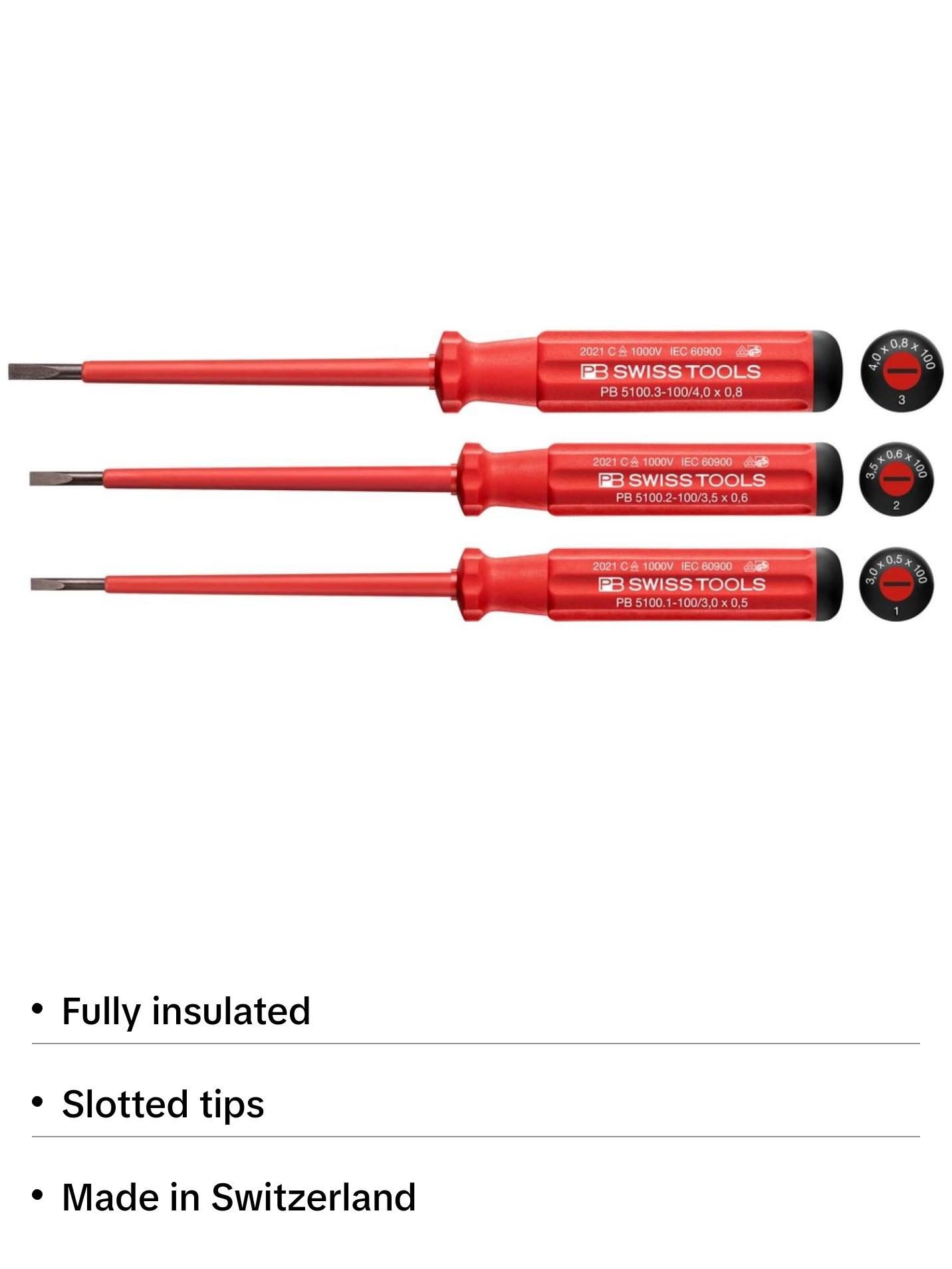PB Swiss Tools PB 5539.CBB Classic VDE screwdriver set, fully insulated up to 1000 V AC/1500 V DC