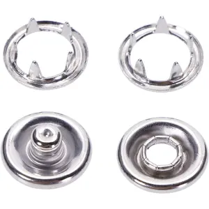 50 Sets 9.5mm/0.37inch Snap Buttons, Metal Ring Snaps, Snap Fasteners Kit, Hollow Prong Buckle ()