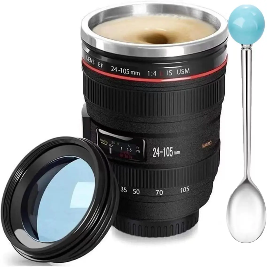 Stainless Steel Camera Lens Vacuum Flask Tumbler - Portable Insulated Plastic-Lined Drinkware with Waterproof Lid, Fun Photo Design for Tea & Coffee, Ideal Gift for Photographers (stainless vacuum flasks)