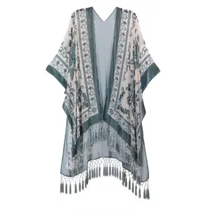 Monarch Burnout Velvet Kimono - Gray