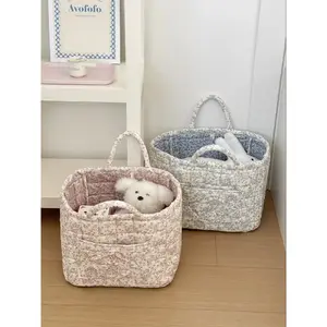 Quilted Floral Storage Basket, Car Interior & Laundry Basket, Clothes Basket, Large Capacity, Space Saving, Multi-Purpose, Casual Style, All Seasons