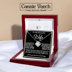 To My Wife Necklace From Husband With Heartfelt Message, Romantic Valentine's Day, Birthday, Christmas, Anniversary Gifts Ideas For Soulmate, Her - I Love You Always & Forever Message Card & LED Box