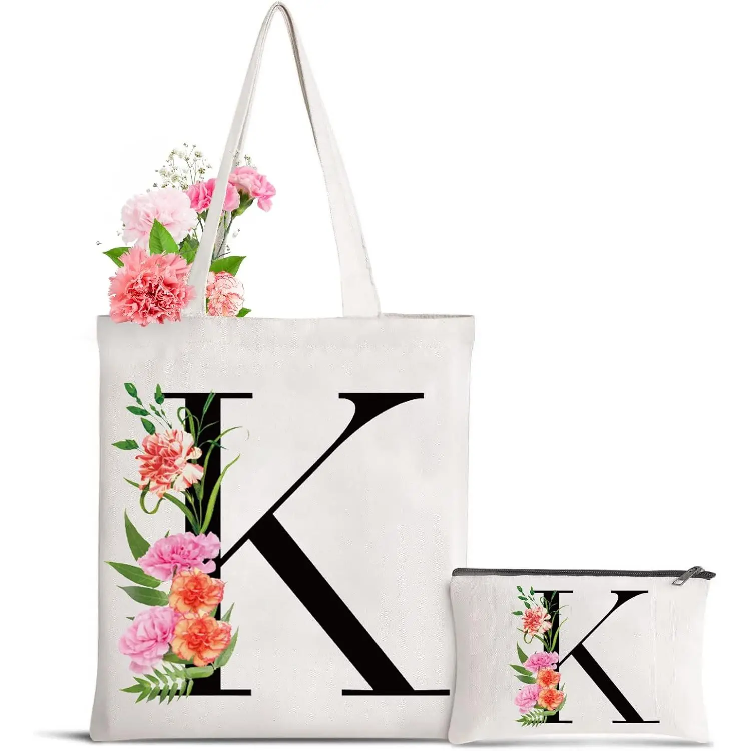 Letter Initial Canvas Tote Bag Personalized Present Bag  for Mother's Day Bridesmaids Bride Birthday Wedding