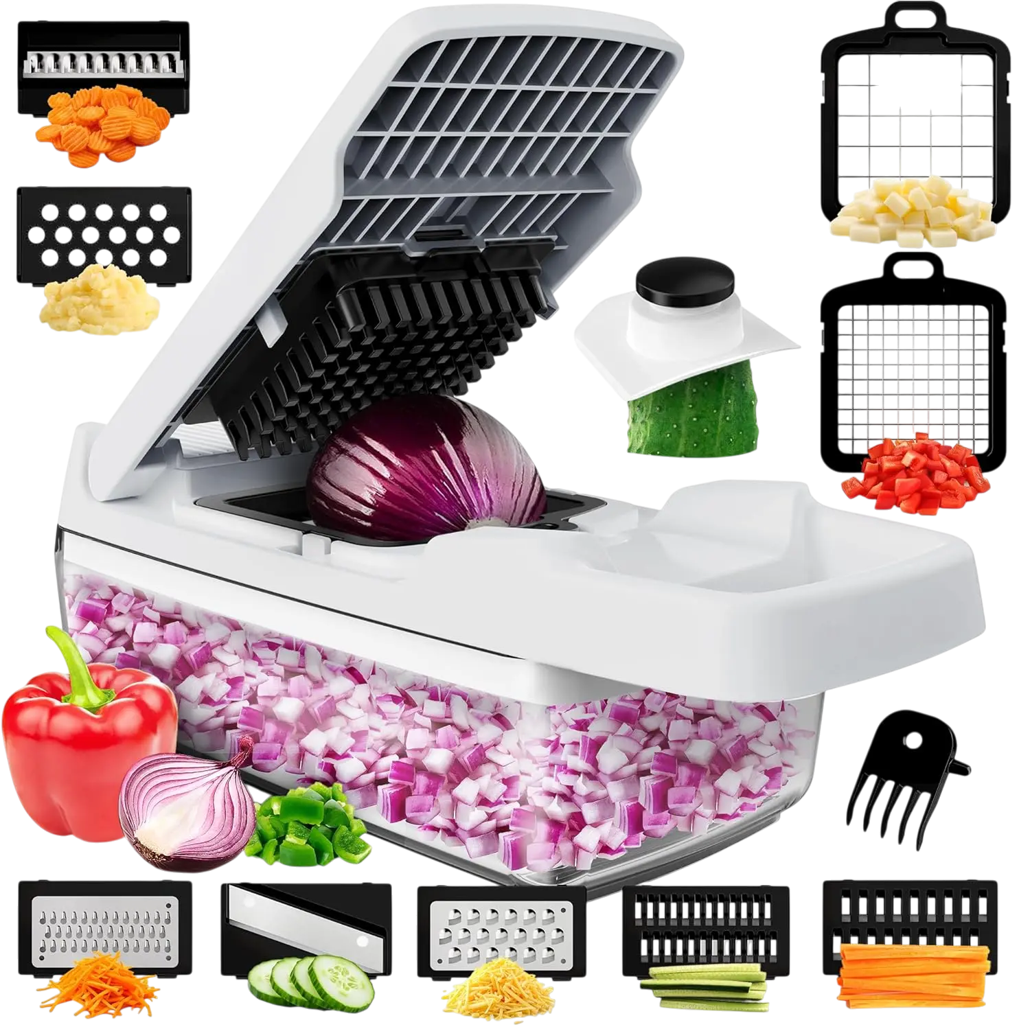 Vegetable Chopper & Mandoline Slicer 9-in-1 Multi-Function Tool with 9 Blades Stainless Steel Blades & Non-Slip Base for Home Cooks & Meal Prep Enthusiasts