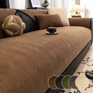 1pc Chevron Pattern Simple Style, Chenille Material, All-Season Universal, Anti-Slip, Durable, Pet Friendly, Living Room Decor, Sofa Couch Covers