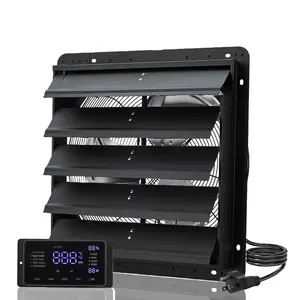 12 inch louvered exhaust fan wall mounted, equipped with intelligent controller, variable speed EC motor, thermostat and timer, suitable for 1500 CFM ventilation fan in garages, attics, greenhouses, and sheds