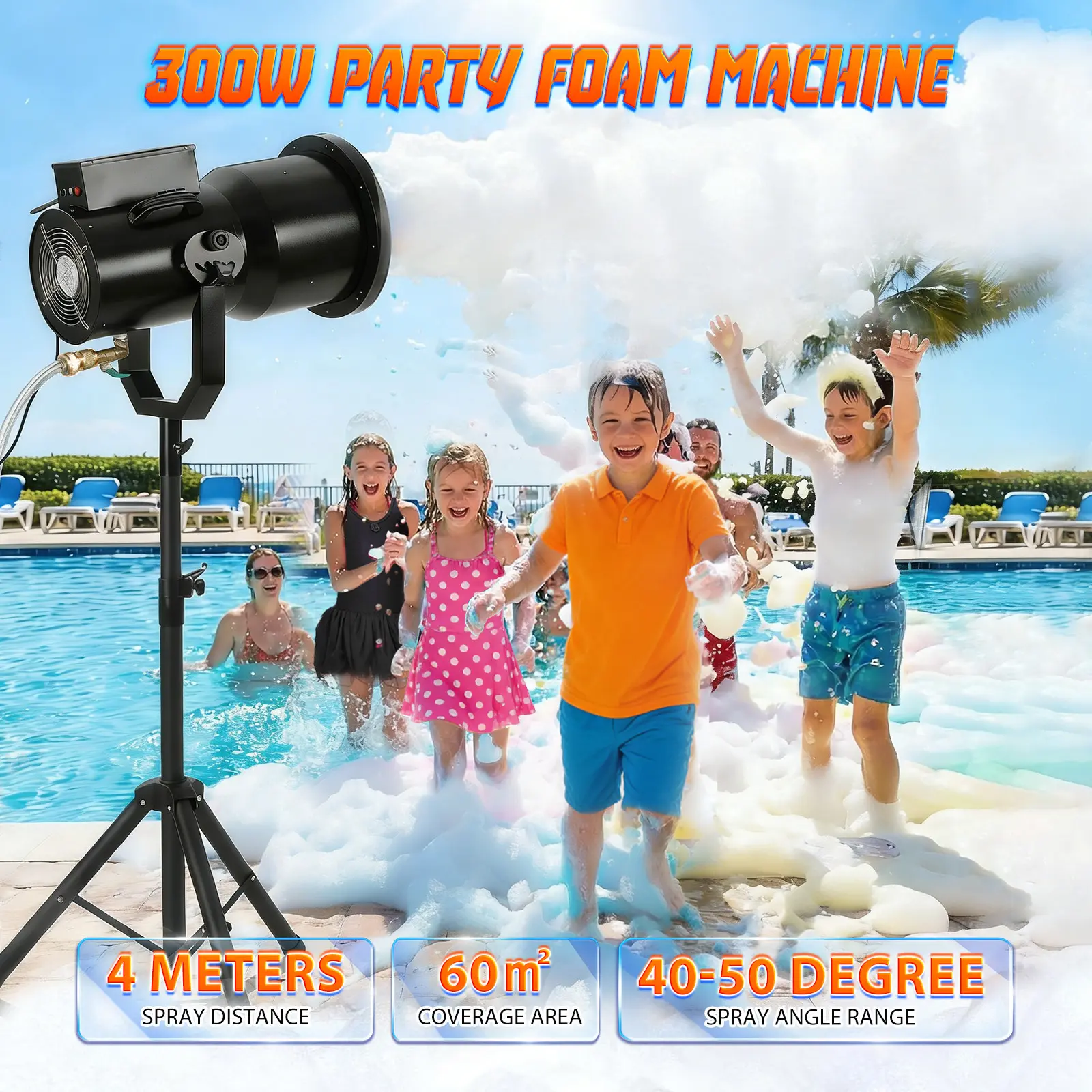 Foam Party Machine with Tripod Stand, Foam Cannon with 9 RGB LED Lights, Adjustable Foam Output & Spray Angle for Outdoor Parties, Pool Events, Weddings and Celebrations