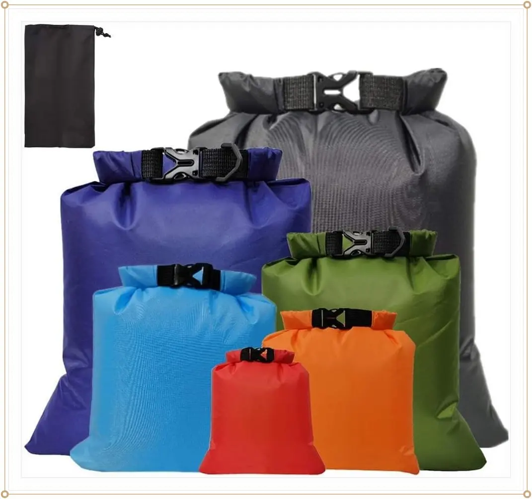 Pimoys Dry Bag, 6-Pack Ultralight Dry Sack, Outdoor Roll Top Drybags | (1.5L, 2.5L, 3L, 3.5L, 5L, 8L)Lightweight, Keep Gear Dry Dry Bags for Rafting, Boating, Camping, Hiking, Swimming, BeachGift