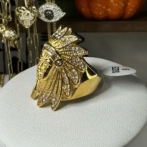 Indio Men's Ring with Feather Crown Stainless Steel Gold Plated Size 9