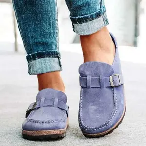 Clogs for Women Suede Soft Leather Clogs Classic Loafer Shoes Cork Clog Antislip Slippers Waterproof Mules House Sandals Buckle 2025 New Arrival
