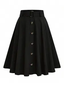 Women's Casual Woven Fitted Sun Pattern Button Decorated Skirt, Stylish Half-Length A-Line Design, Perfect for Daily Wear & Outdoor Activities