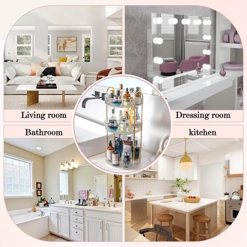 Mothers Day Gift 3Tier Kitchen Spice Rack Countertop Organizer Multifunctional Rotating Tray Desktop Storage for Cosmetics Makeup Seasoning Jars 360 Rotating Space Saving Multi Scene Use for Home Kitchen Vanity Bathroom