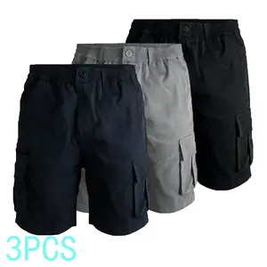 Men’s loose straight cargo shorts, wrinkle-resistant and stain-resistant, multi-pocket design, extended belt loop, classic workwear casual style