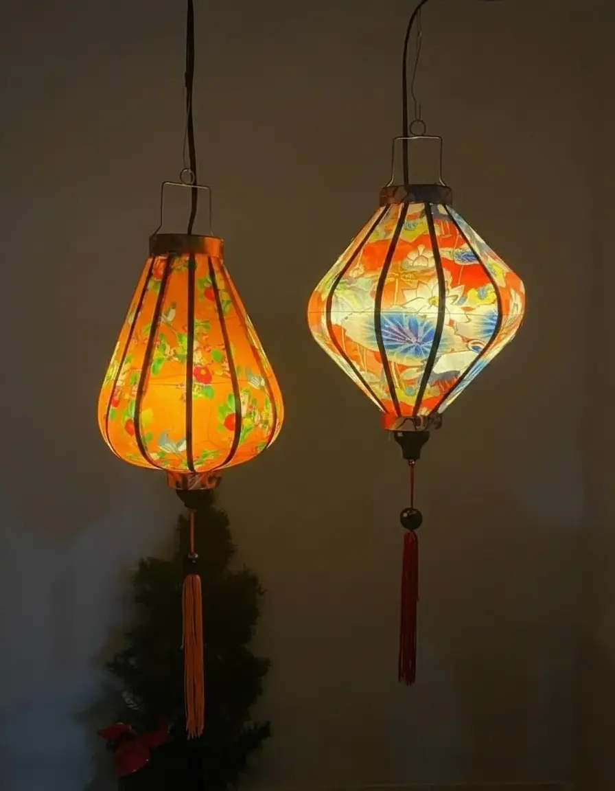 2 Pcs Hoi An Waterproof Lanterns 35cm Decorative Outdoor Lantern Set