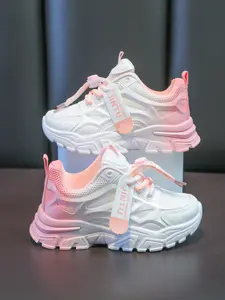 Kids Gradient Color Chunky Sneakers, Breathable Mesh Upper with White to Pink/Blue Ombre Design, Quick Lace Closure, Soft Cushion Midsole, Casual Athletic Shoes for Boys and Girls, All-Season School and Daily Wear