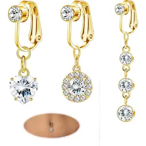 3Pcs Fake Belly Piercing Fake Belly Ring for Women Fake Belly Button Piercing Clip On Belly Button Rings Fake Navel Ring Non Piercing