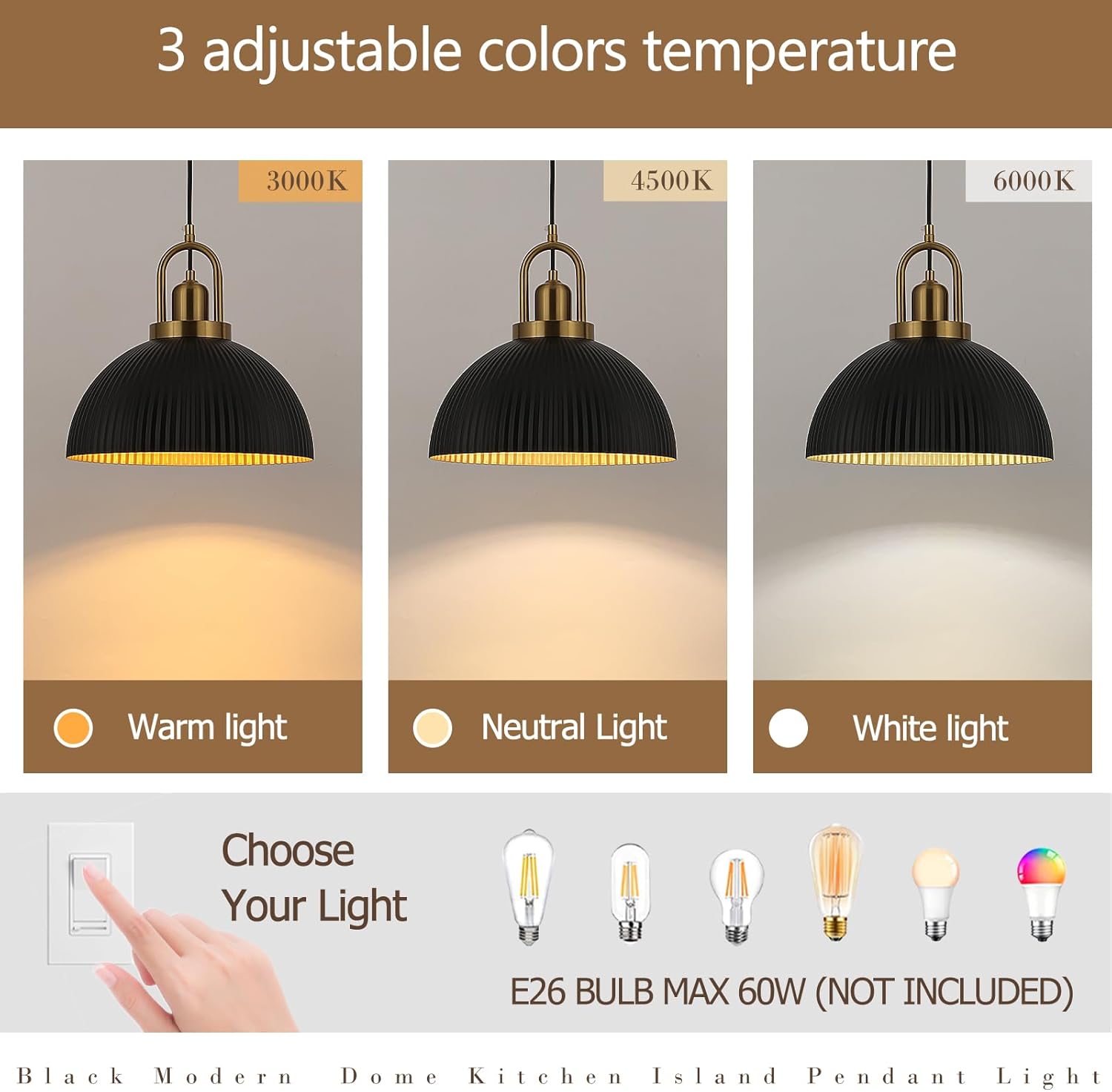 Pendant Lights Kitchen Island, Black Metal Farmhouse Pendant Light Fixtures, 11.8" Industrial Modern Hanging Light for Dining Room Bedroom Cafe Bar (Black/Gold, 1 Pack)