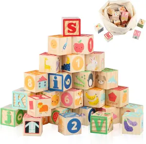 flash card ABC Wooden Building Blocks for Toddlers 1-3 Large, 26 PCS Alphabet & Number Stacking Blocks, Educational Learning Toys for Boys Girls Kids Gifts 1.65''