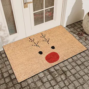 1 Pc Christmas Elk Simple Drawing Diatom Mud Anti Slip And Absorbent Door Mat Indoor And Outdoor Printed Door Mat Kitchen Restaurant Bathroom Bedroom Decor Holiday Home Decor