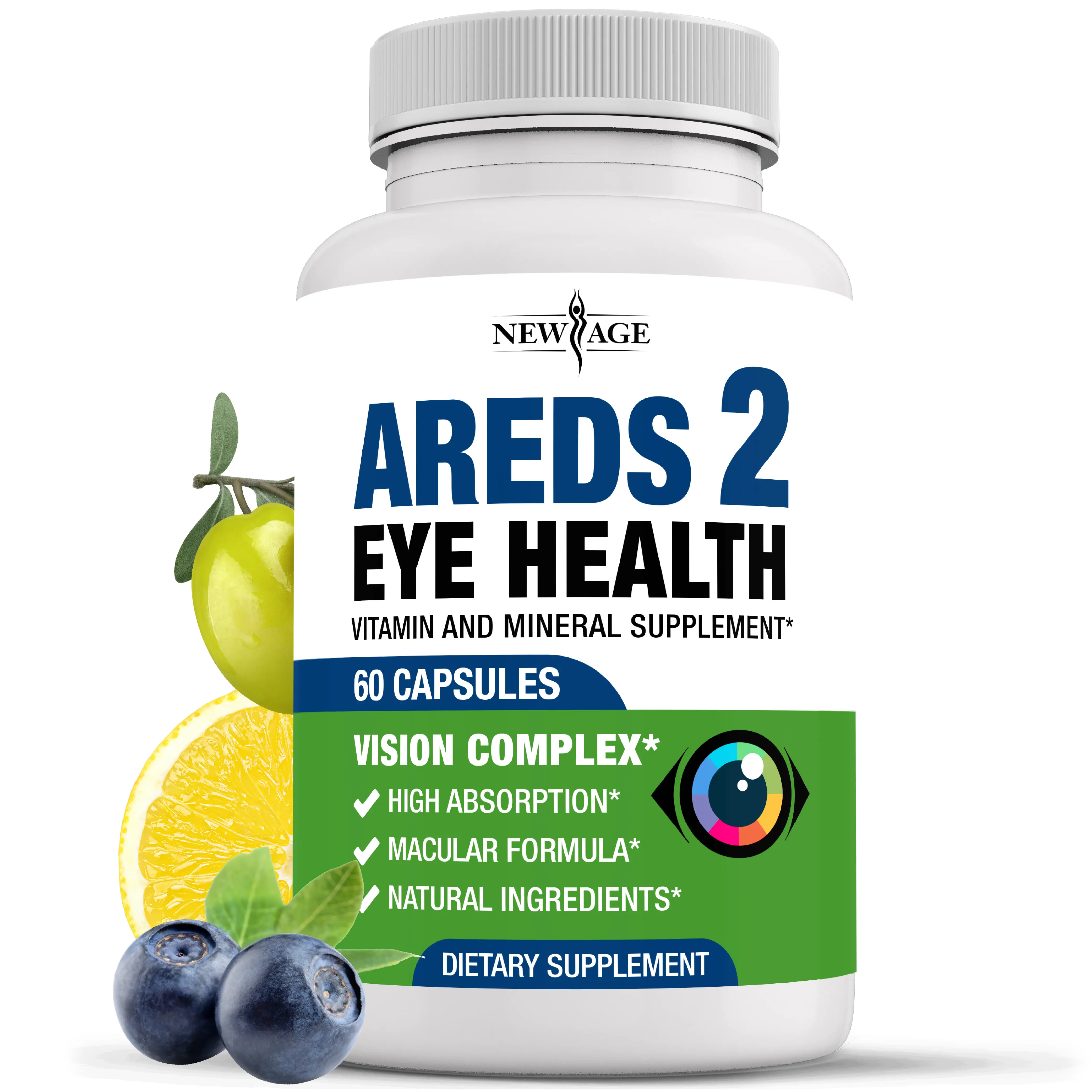 NEW AGE AREDS 2 Eye Vitamin Contains Bilberry 6000mg Lutein 32mg, Grape seed 6000 mg, Eyebright 1000 mg, and Zeaxanthin 8 mg 60 Count