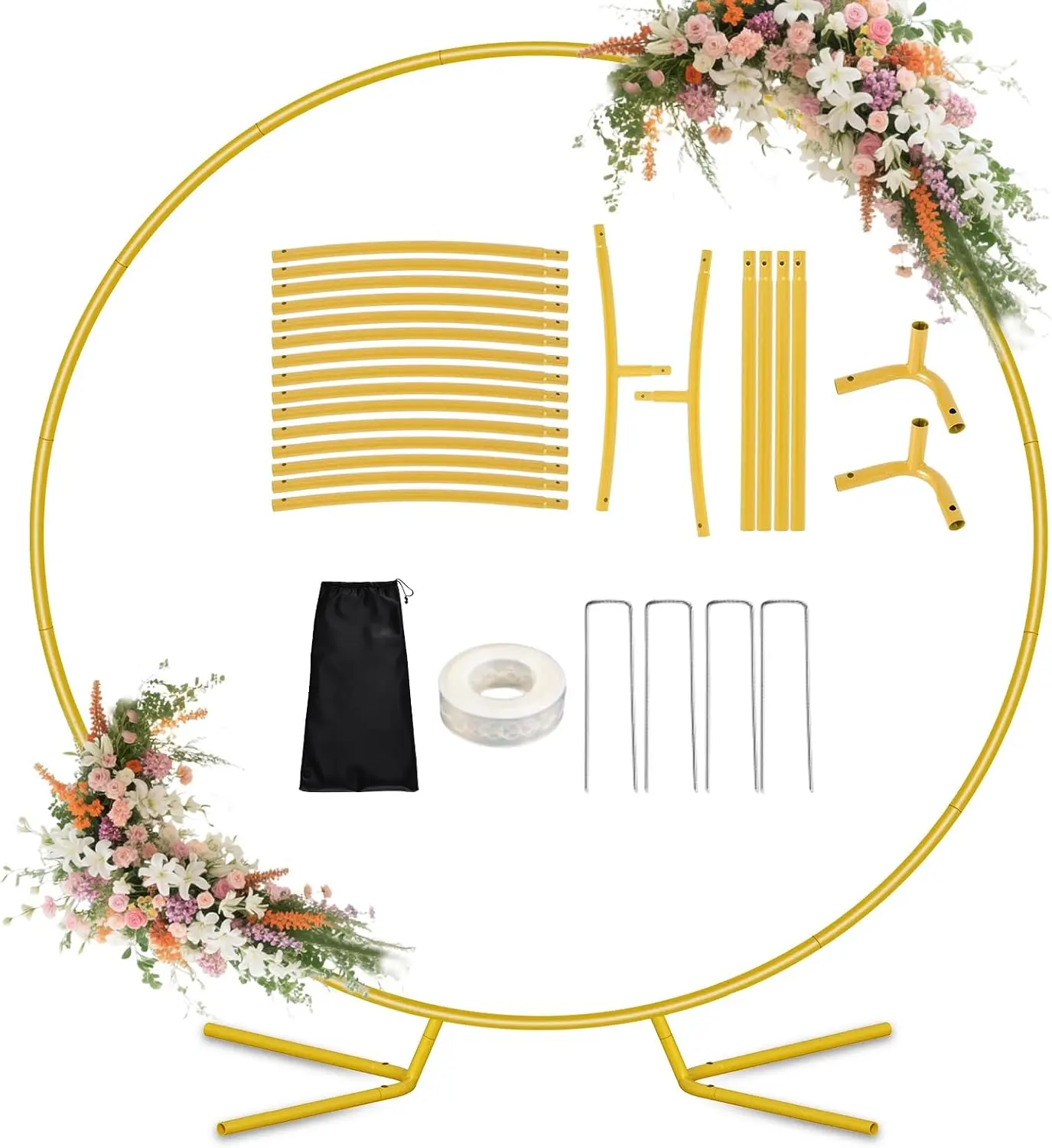 7.2FT Round Balloon Arch Stand Kit,Wedding Arches Frame with Base Gold Circle Metal Arch Backdrop Stand for Parties Ceremony Anniversary Birthday Baby Shower Gender Reveal Decoration