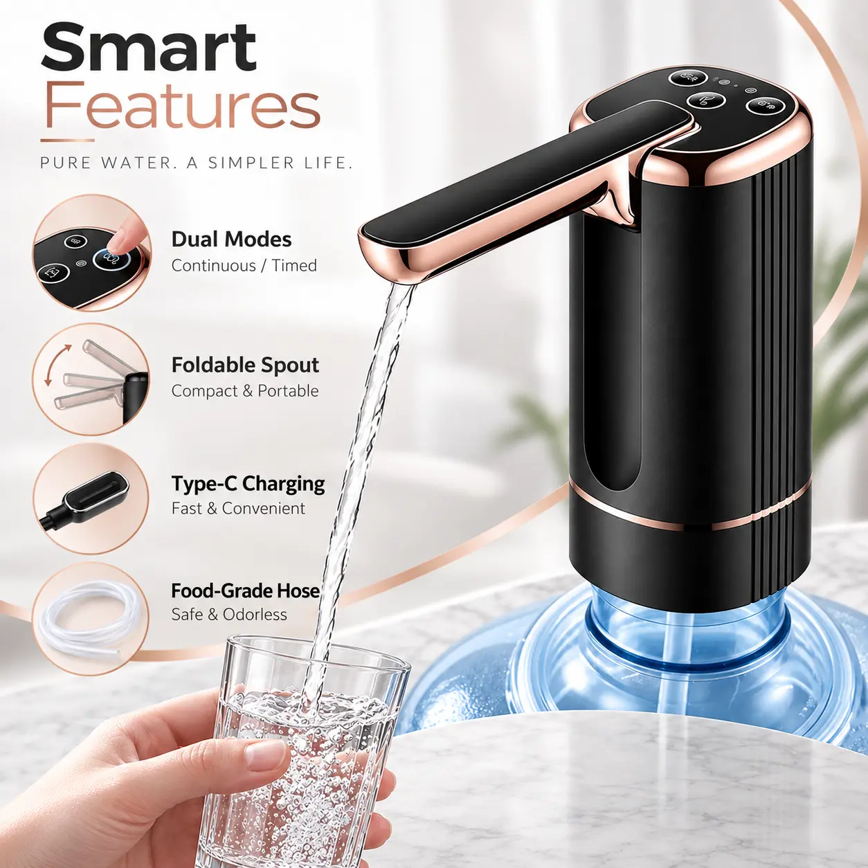 Automatic Electric 5-Gallon Water Bottle Pump, Portable Water Dispenser for Home, Kitchen, Office, and Everyday Usei