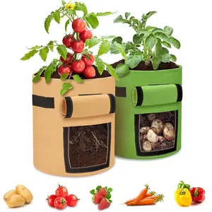 Potato Grow Bag, 2 Counts 7 Gallon Garden Planting Bag with Reinforced Handle, Thickened Nonwoven Fabric Pot for Tomato, Potato, Vegetable and Fruit, Stackable Vegetable Planters
