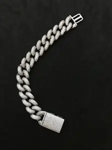 M2-9045 Silver Plated Full Iced Out Bubble Cuban Link Bracelet | Hip Hop Wrist Chain