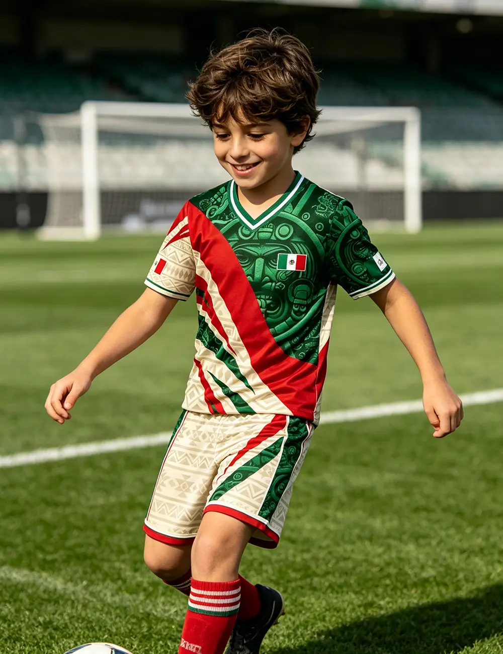 Breathable Sport Set, Boys Casual Running Training Outfit Mexican Cultural Graphic Short Sleeve Shirt Matching Sport Shorts for 3-16Y