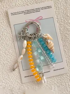 Creative Ocean Inspired Fresh Bag Charm Imitation Shell Keychain Blue Sea Beaded Phone Chain Small Gift Beach Vacation Accessory
