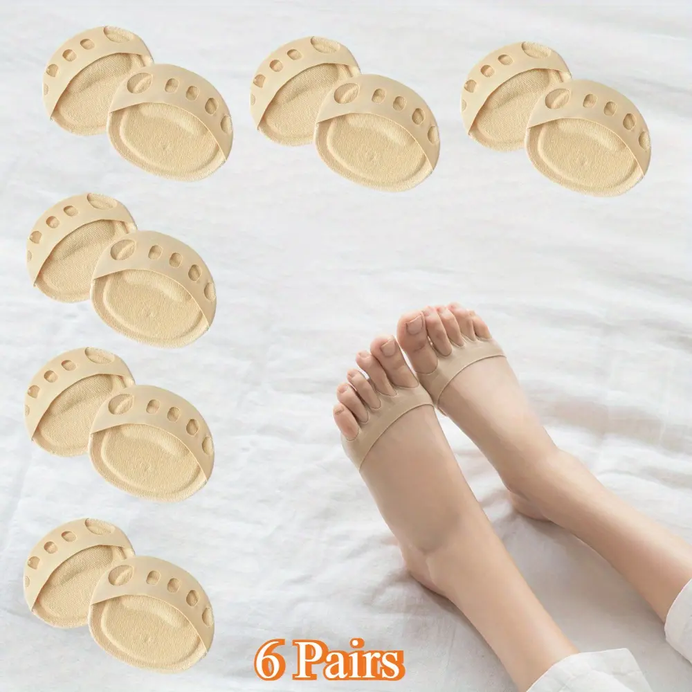 6 Pairs Foot Pads, Forefoot Pads, Five-toe Separation Pads, Wear-resistant and Breathable, High Heel Pads, Reusable, Lightweight and Comfortable, Suitable for Most Shoes, Apricot Color Footwear Silicone