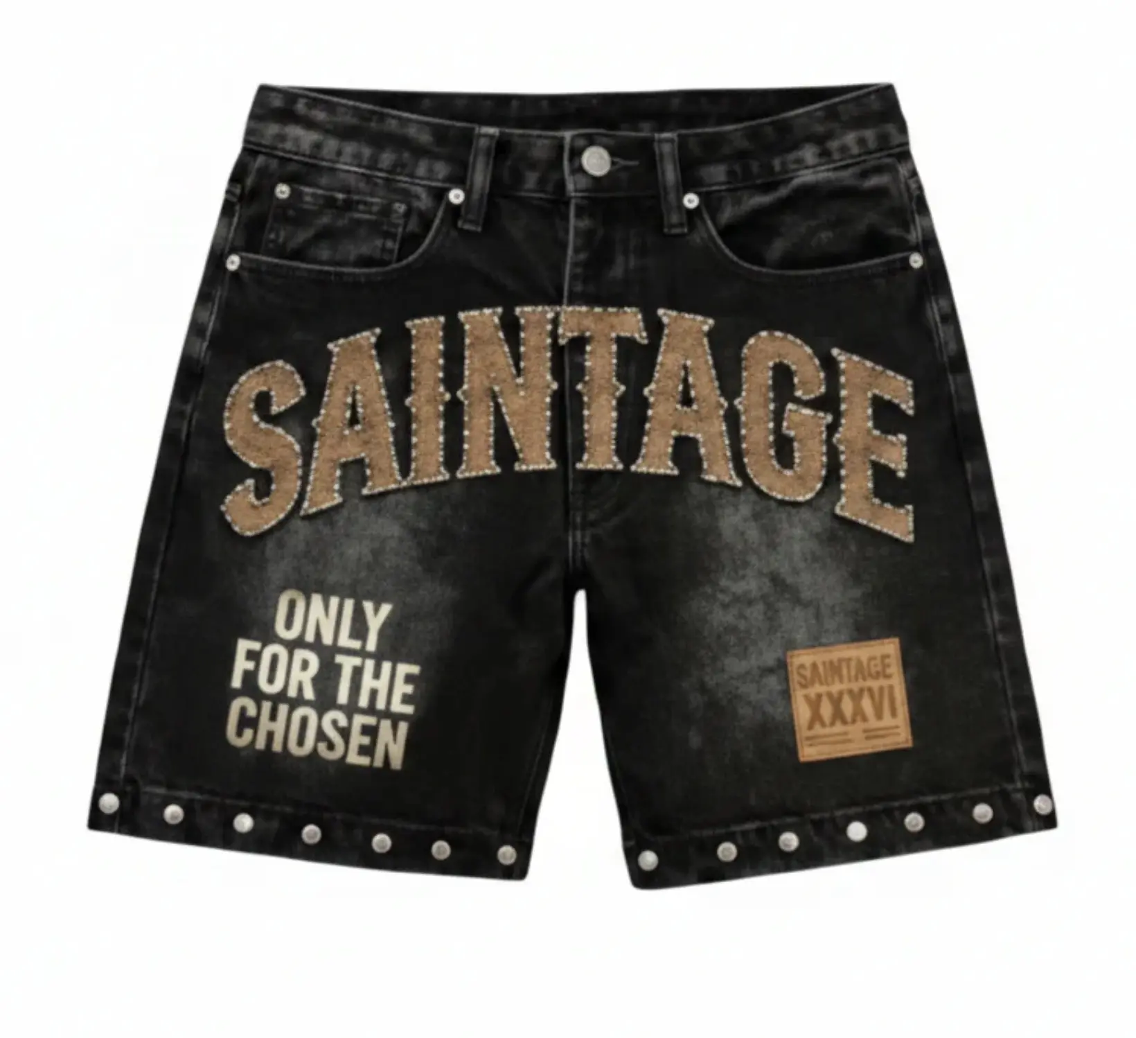 SAINTAGE Menswear Baggy Denim Jean Shorts, Graphic-Print Design, Premium Fabric