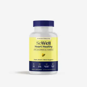SoWell Heart Healthy - Fish Oil Concentrate with EPA DHA & Turmeric Extract for Heart Brain & Bone Support - 30 Fish Gelatin Softgels