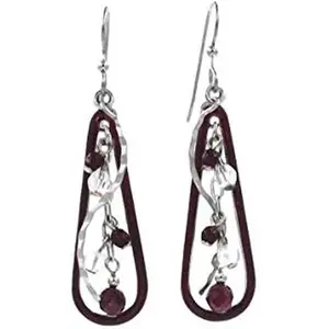Silver Forest Earrings - Burgundy Bead Swirl Teardrop - NE-1693
