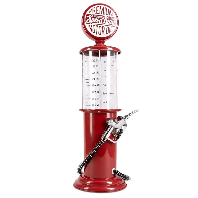Pump Liquor Dispenser for Home Bar | Vintage Style Red Plastic 30 Fl. oz Liquor Decanter for Man Cave Decor | Shot Dispenser for Scotch, Vodka, Cocktails, Non-Alcoholic Drink and More