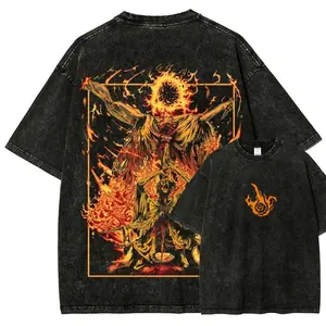 Edgy Elden Ring Flame Aesthetic Oversized T-Shirt | Vintage Black Washed Dark Souls Style Gaming Graphic Tee | Unisex Loose Fit, High-Quality Print, Ideal for Daily Wear, Gaming Conventions & Gifting to FromSoftware Fans