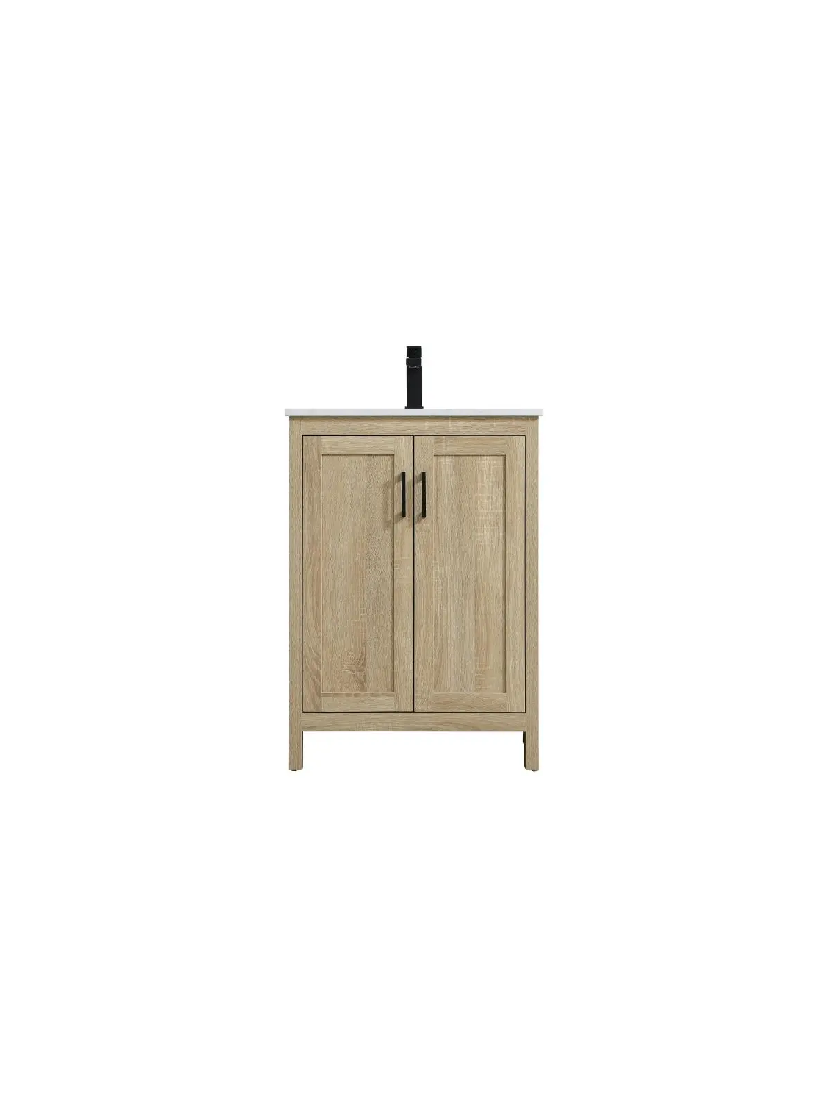 212 MAIN 24 in. Finnley Single Transitional Free-Standing Bathroom Vanity Cabinet - Faux Wood Grain, Soft Closing, Marble Countertop, Tapered Legs