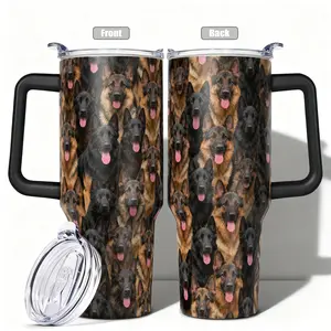 1pc, 40oz/30oz/20oz/14oz Stainless Steel Cup German Shepherd Dog Double Wall Vacuum Insulated Cup, Leakproof Lid & Carry Handle Travel Mug for Outdoor Camping Hiking, Leakproof Insulated Tumbler, Gift for Dad, Mom, Brother