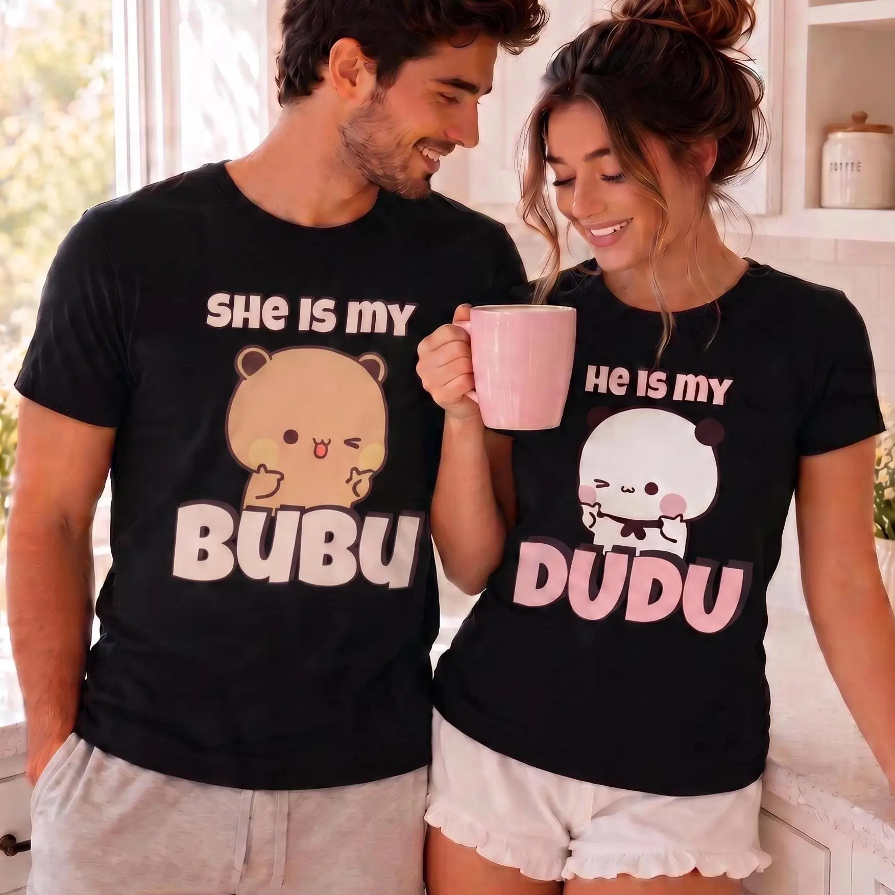 Bubu Dudu Matching Couple T-Shirt, 100% Cotton Anniversary Gift