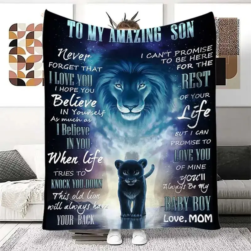 Custom Personalized Animal Head Alphabet Letters Decorative Text Flannel Blanket - Breathable, Heat-Printed, Soft Warm Throw for Son, Air-Conditioned Rooms, Home Use, Custom Blanket, Personalized Blankets