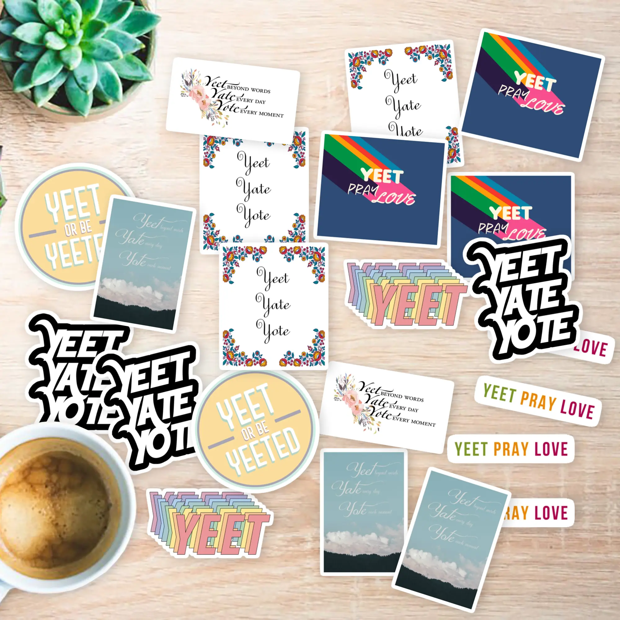 Stickers Pack 20 Pcs yeet Luggage Vinyl yate Waterproof Bottle yote Bike Guitar Skateboard Water Car Aesthetic Laptop Bumper Colorful