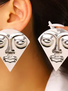 Exaggerated Alien Triangle Face Earrings, Large Eyes Nose Lips Studs, Surreal Facial Features Jewelry, Trendy Outer Space Accessories
