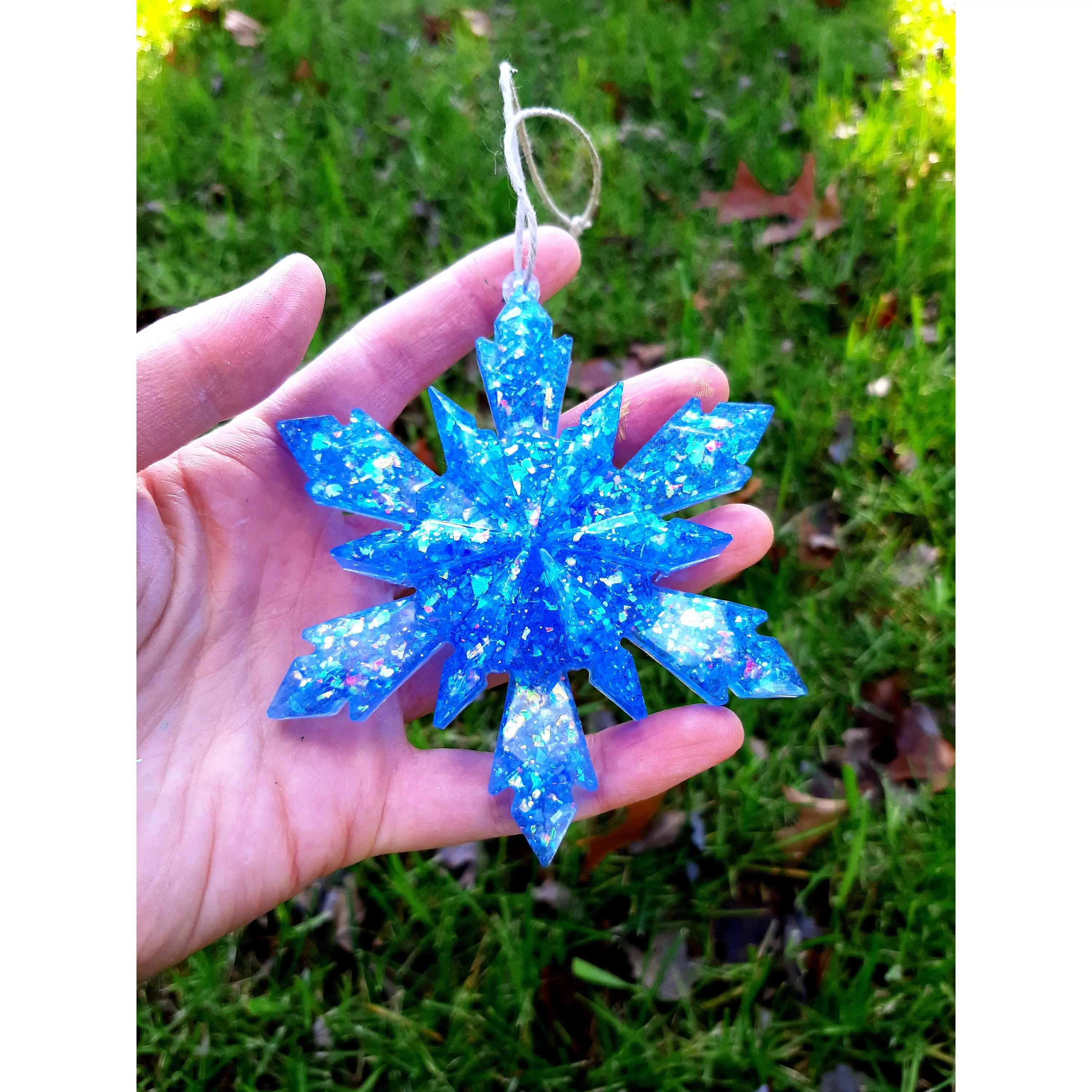 Blue Holographic Resin Snowflake Ornament / Gemstone Snowflake / Holographic Snowflake Ornament / Glitter Snowflake / Holiday