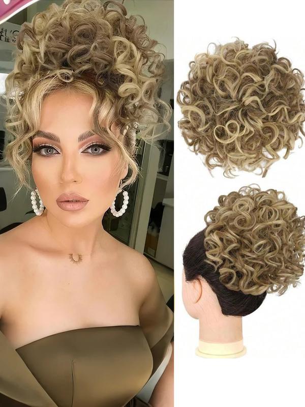Natural Messy Bun Hair for Women, Synthetic Loose Wave Bun Hair is Ponytail Extension with Elastic Drawstring,  Gorgeous Bun Perfect for Beginners Daily Wear &Party Use. Synthetic Curly Hair (8 Inch)