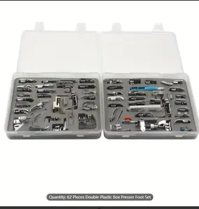 62pcs/set, Household Sewing Machine Presser Foot, Hardcover, Double Plastic Box, Set Of 62 Pieces, English Version, Multifunctional Sewing Machine Accessories, Household Sewing Machine Sewing Accessories, Sewing Machine Accessories, DIY Sewing Accessories